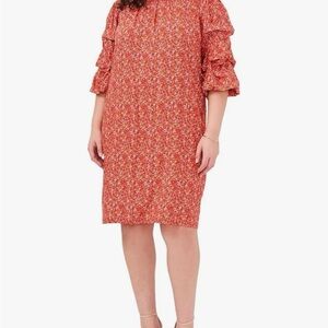 Vince Camuto Red Floral Long Sleeve Dress